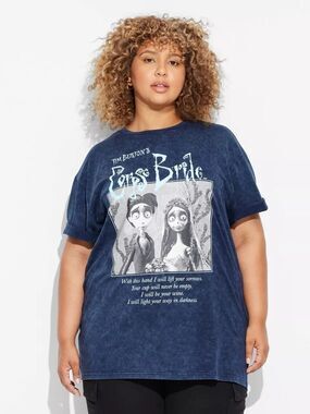Hybrid Apparel Women's Corpse Bride Oversized Short Sleeve Graphic T-Shirt -Blue